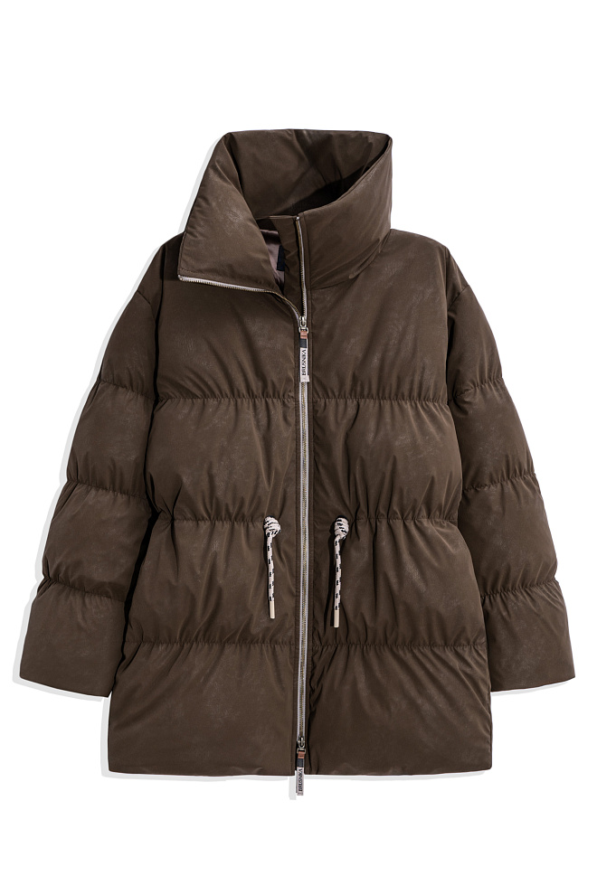 Объемный пуховик с эффектом замши