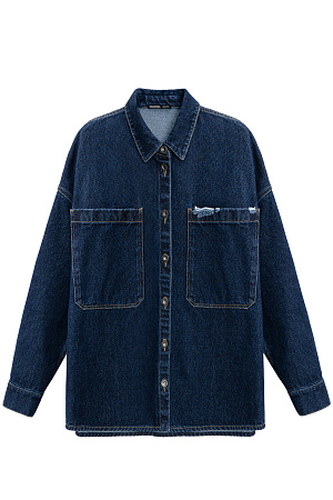 синий Джинсовая рубашка из 100% хлопка. Модель прямого силуэта с классическим отложным воротником, длинными рукавами и двумя большими нагрудными карманами. Застежка на металлические пуговицы.