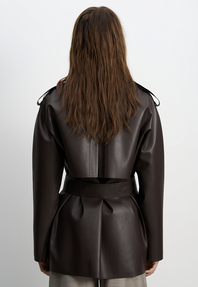 Тренч из двусторонней экокожи