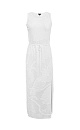 Ажурное платье длины миди из вискозы с растительным орнаментом. Модель приталенного силуэта, без рукавов, с круглым вырезом горловины.