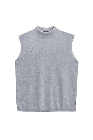 серый Трикотажный жилет из кашемира и шерсти. Модель без рукавов с воротником-стойкой, выполненным в тонкий рубчик.
