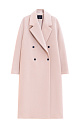Двубортное длинное пальто из шерсти. Модель прямого кроя с широкими лацканами и врезными карманами. Изделие выполнено на подкладке.