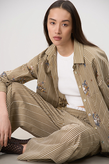 Полосатые брюки из вискозы и льна