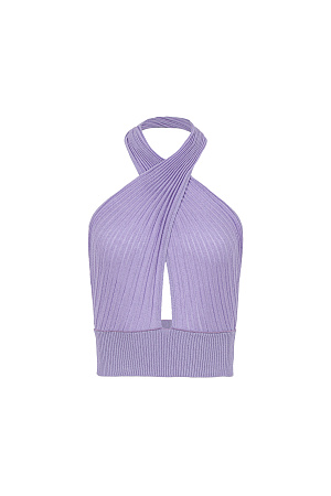 сиреневый Трикотажный топ из вискозы, главная особенность — перекрещенные детали лифа, которые подчеркивают линию плеч