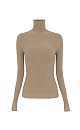 Трикотажная бесшовная водолазка из эластичной вискозы. Модель приталленого силуэта, с высоким воротником-стойкой и длинными рукавами. Изделие выполнено в рубчик.