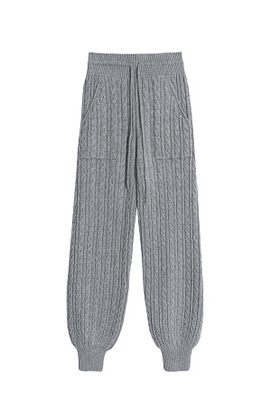 серый Трикотажные брюки-джоггеры из кашемира и шерсти с объемными косами. Модель с эластичным поясом, большими накладными карманами и манжетами в рубчик.