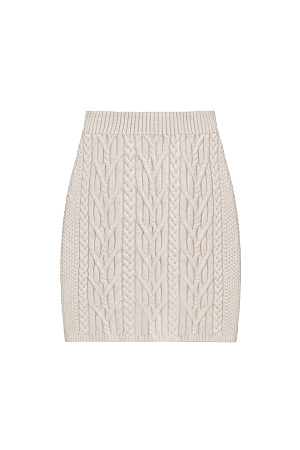 бежевый Трикотажная юбка длины мини из вискозы и хлопка. Модель с широким эластичным поясом. Изделие декорировано фактурной вязкой в виде кос разной толщины. Края выполнены в рубчик.
