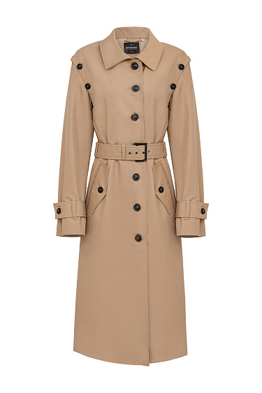 Длинный плащ с отложным воротником-стойкой