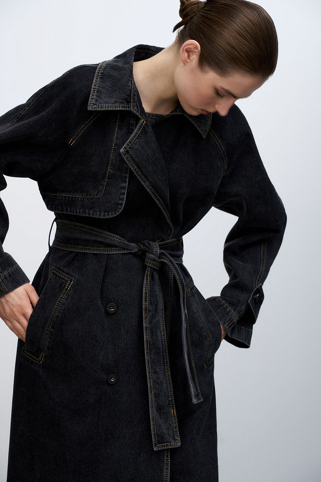Двубортный oversize тренч из денима