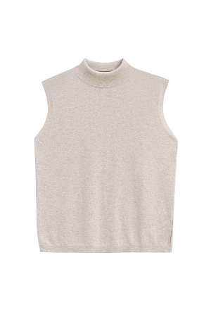 бежевый Трикотажный жилет из кашемира и шерсти. Модель без рукавов с воротником-стойкой, выполненным в тонкий рубчик.