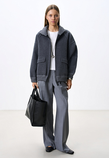 Бомбер из шерсти с трикотажными деталями