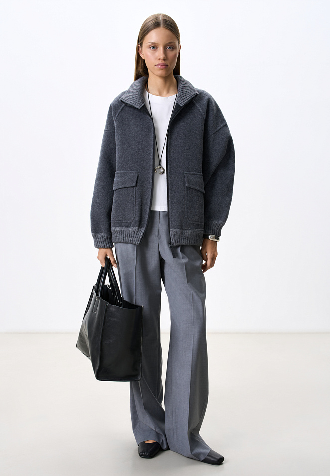 Бомбер из шерсти с трикотажными деталями