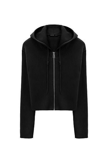 Трикотажный бомбер с капюшоном 