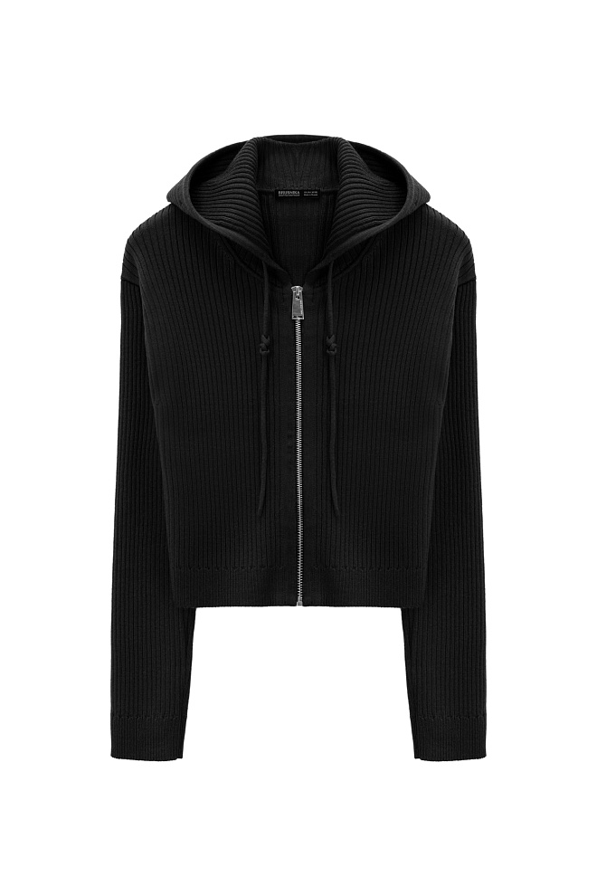 Трикотажный бомбер с капюшоном 