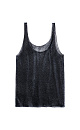 Полупрозрачная цельновязаная майка из вискозы с добавлением люрекса. Модель свободного силуэта на тонких бретельках и глубоким вырезом декольте.