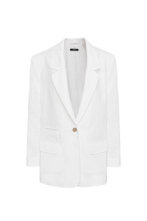 белый Классический жакет из 100% льна с разрезами по бокам и накладными карманами. Застежка на одну пуговицу. Изделие на подкладке.