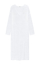 Трикотажное платье длины макси из 100% льна. Модель прямого силуэта с V-образным вырезом и длинным рукавом. Изделие декорировано разрезом спереди.