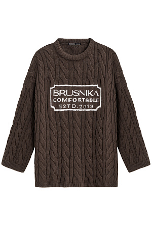 коричневый Трикотажный джемпер с объемными косами из мягкой шерсти. Модель свободного силуэта, со спущенной линией плеч и круглым вырезом. Изделие декорировано брендированным жаккардом на груди. Дополнить образ можно брюками и юбкой в том же стиле.