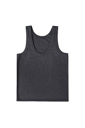 графит Цельновязанный топ из кашемира и шерсти. Модель свободного силуэта, с глубоким U-вырезом горловины. Края изделия выполнены в широкий рубчик.