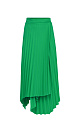 Плиссированная юбка длины миди. Модель на запах с асимметричным низом. Застежка на кнопки.