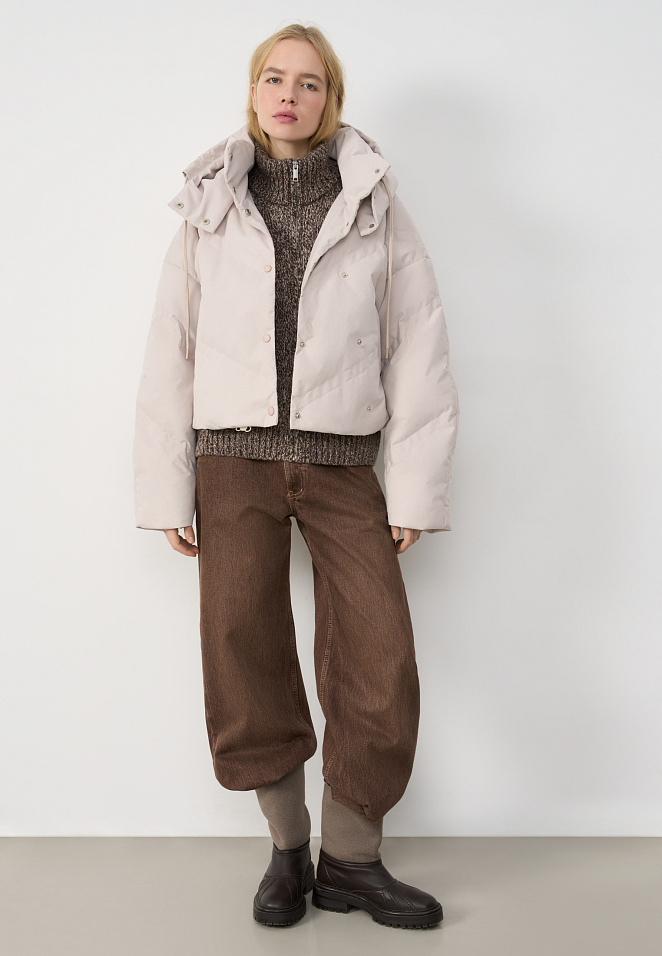 Пуховик с воротником-стойкой