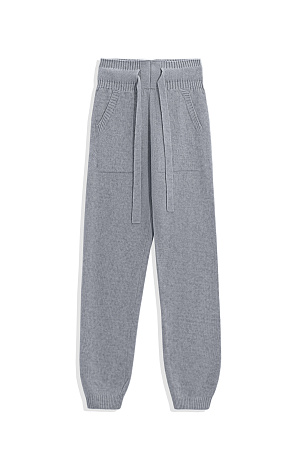 серый Трикотажные брюки-джоггеры из кашемира и шерсти. Модель с широким эластичным поясом на кулиске, манжетами на резинке и боковыми карманами.