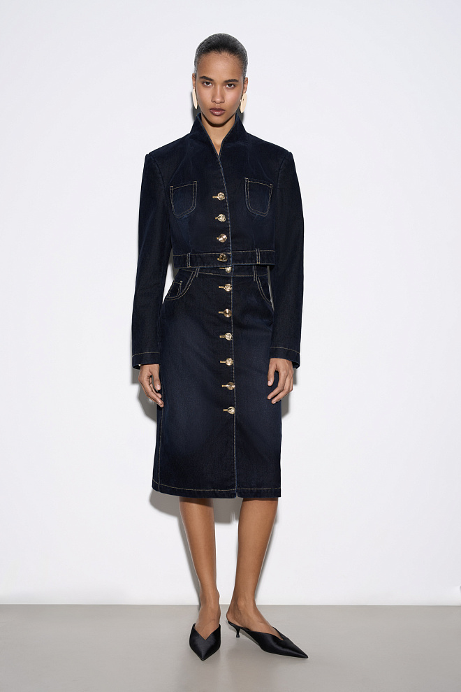 Джинсовая юбка миди с эффектом бархата