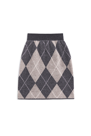 бежевый Трикотажная юбка мини из шерсти и кашемира с узором аргайл. Модель по фигуре с широким эластичным поясом в рубчик.