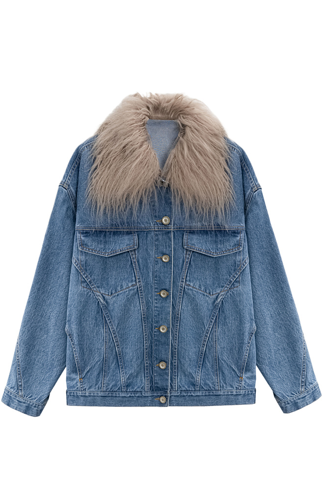 Джинсовая куртка с меховым воротником и жилеткой