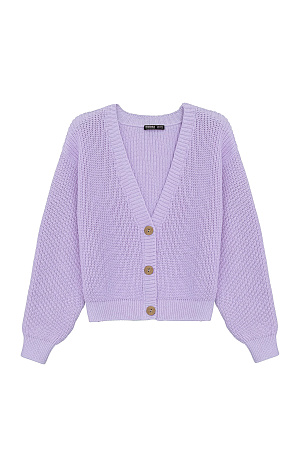 сиреневый Хлопковый кардиган полуфанг с длинными рукавами. V-образный вырез, низ изделия и манжеты на эластичной ленте в рубчик.