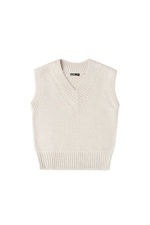 молочный Трикотажный жилет из шерсти. Модель свободного силуэта, с V-образным вырезом, выполненным в рубчик и широкой резинкой.