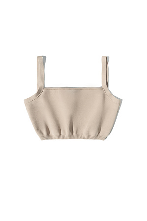 бежевый Трикотажный короткий топ из вискозы. Модель на бретелях, с прямым вырезом декольте. Низ изделия выполнен на эластичной резинке.&nbsp;&nbsp;