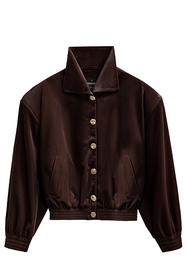 Бархатный бомбер с воротником-стойкой