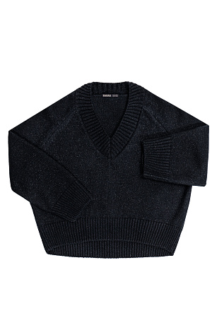 черный Трикотажный джемпер из шерсти мериноса с люрексом. Модель свободного силуэта с V-образным вырезом.