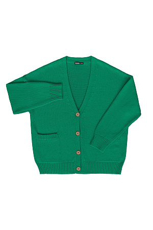 зеленый Классический кардиган из 100% хлопка, со спущенным рукавом и V-образным вырезом. Манжеты и низ изделия в широкий рубчик.