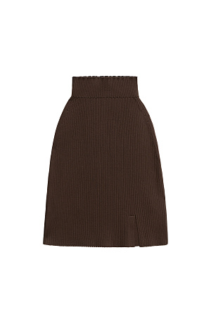 коричневый Трикотажная юбка длины мини из вискозы. Модель приталенного силуэта с эластичным поясом и небольшим разрезом сбоку. 