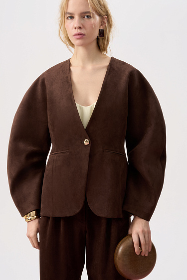 Жакет с объемными рукавами с отделкой под замшу 