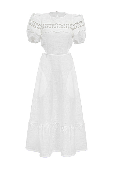 Льняное платье с кружевом