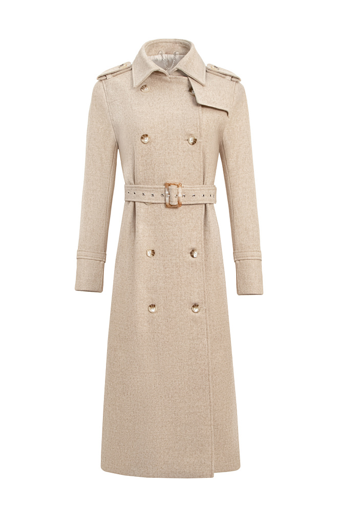 Пальто двубортное с поясом