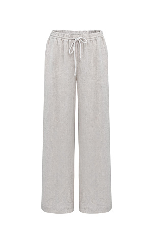 серый Широкие брюки, выполненные из конопляной ткани. Модель прямого кроя с боковыми карманами и эластичным поясом на кулиске. Использование конопляной ткани придает изделию особую прочность и износостойкость, а натуральное происхождение подчеркивает экологичность данной модели.