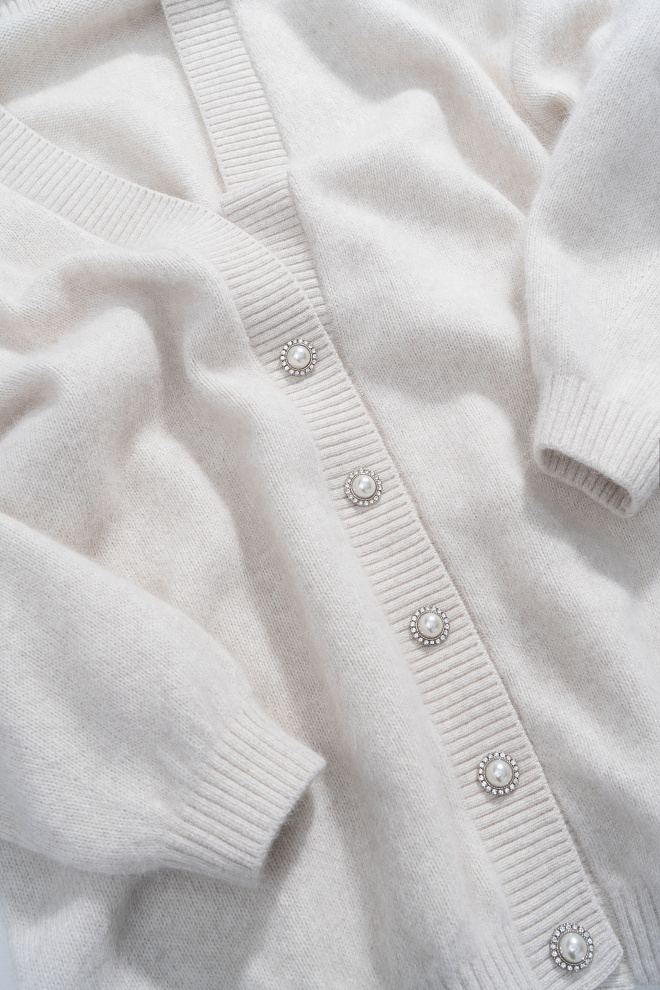 Удлиненный кардиган из пуха лисы 