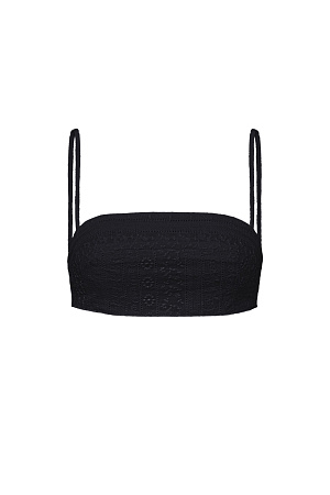 черный Укороченный топ из 100% хлопка на тонких бретелях. Дополнить образ можно рубашкой и шортами из такой же ткани.