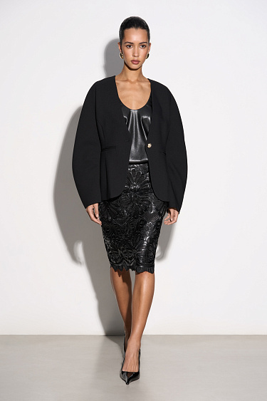 Юбка с кружевом из экокожи