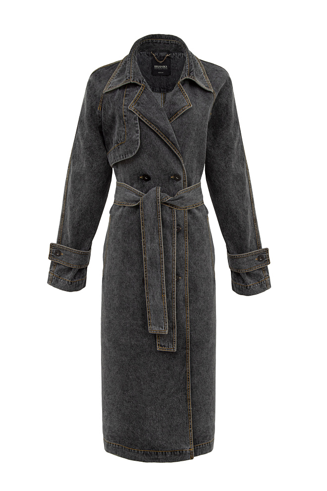 Двубортный тренч из денима