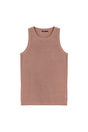 коричневый Трикотажный топ из 100% хлопка без рукавов. Модель приталенного силуэта с круглым вырезом горловины. Края изделия выполнены в рубчик.