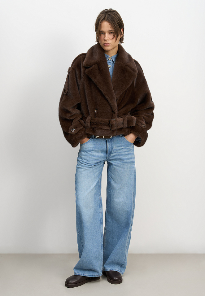 Короткая шуба с поясом