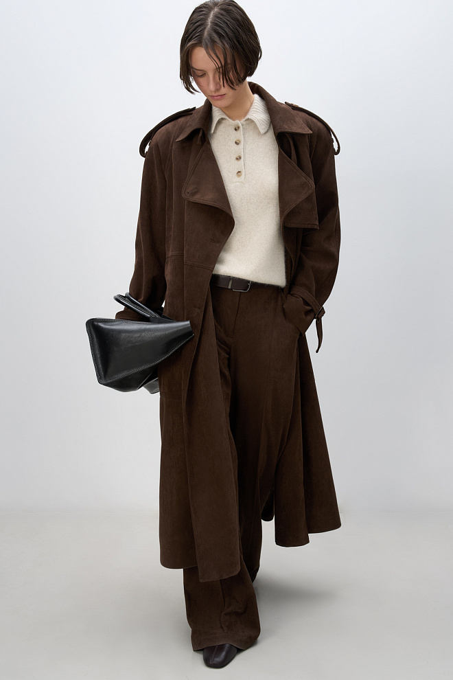 Двубортный тренч под замшу