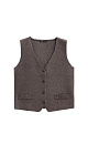 Трикотажный жилет из смесовой шерсти с кашемиром. Модель прямого кроя с V-образным вырезом и застежкой на пуговицы. Имитация карманов. Без подкладки.