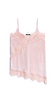 Топ из бархатной вискозы, декорированный тонким кружевом. Модель асимметричного кроя, с глубоким вырезом декольте на тонких бретельках. 