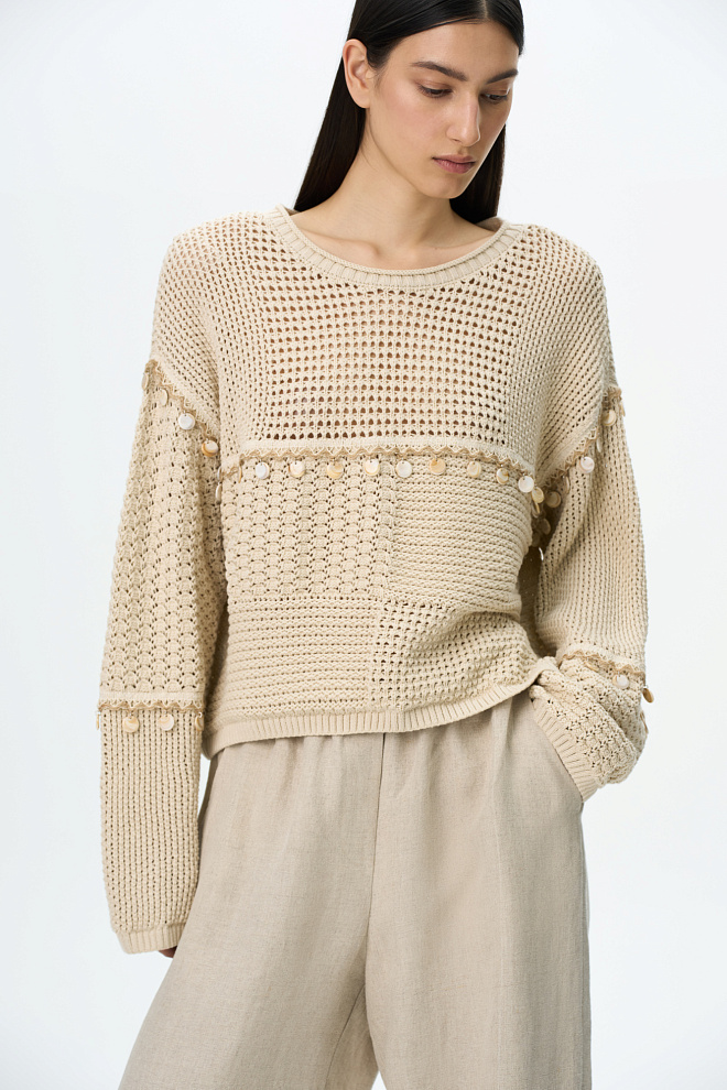 Хлопковый джемпер с бусинами